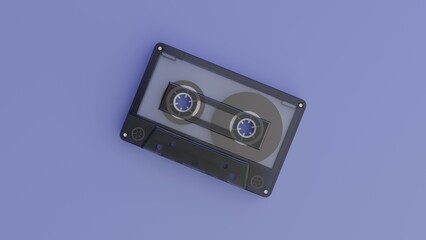 Obraz premium Retro audio cassette 3d rendered illustration. 70s, 80s, 90s years popular audio tape. Music minimalism concept, blue color