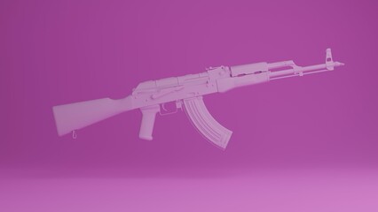 AK-47 weapon on pink background 3d rendered illustration. Concept art. Background image