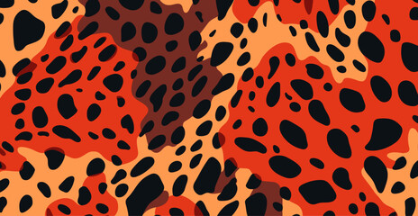 Animal Print Abstract Design, Black Shapes & Red Tones. '60s & '70s Vector for Fashion & Home Decor