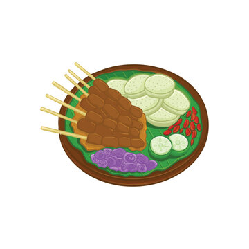 satay skewers with rice cakes on plate clip art preview