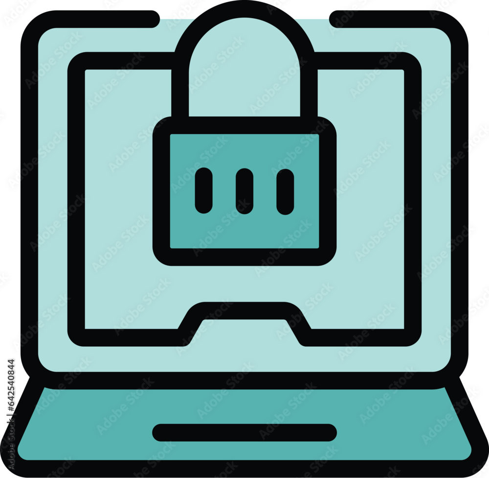 Poster laptop online share icon outline vector. access server. security private color flat