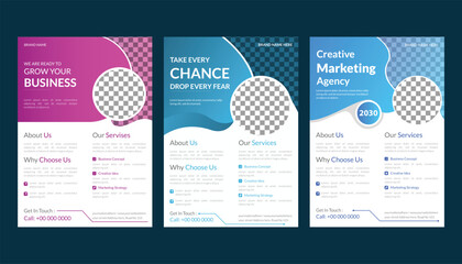 A bundle of 3 templates of a4 flyer template, modern template, in blue color, and modern design, perfect for creative professional business
