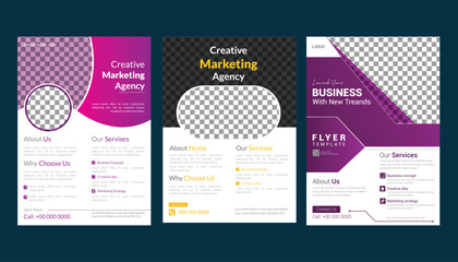 A bundle of 3 templates of a4 flyer template, modern template, in blue color, and modern design, perfect for creative professional business