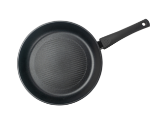 Non Stick Frying Pan Isolated, New Eempty Black Nonstick Cookware with Metal Handles Closeup