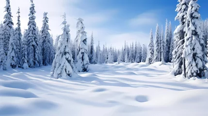 Photo sur Plexiglas Paysage Beautiful panorama snowy winter mountain landscape with vivid blue skies 