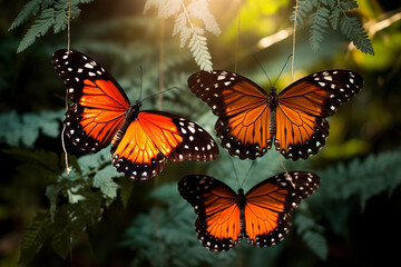 Three Butterflies On A Flower, Butterfly