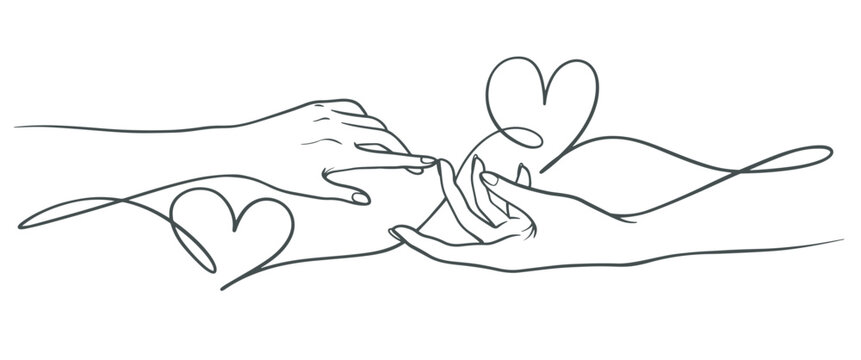 Two hand with two heart line art vector illustration