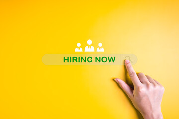 Hiring now concept, Job hiring advertisement, Human resources searching and selecting employees people to join work, Choosing professional leader employee competency, Human resources management