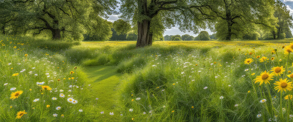 Landscape concept background beautiful meadow fields in summertime