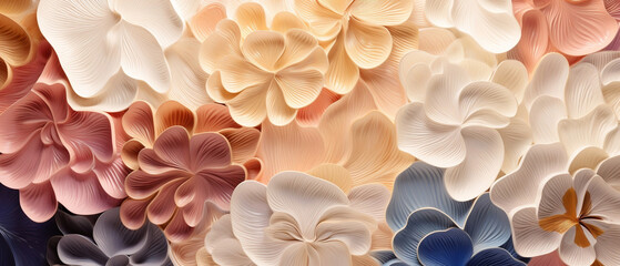 Abstrakcyjne tło - kwiaty origami. Wypukła struktura. Render 3d. Sztuka. Pomarańczowe, ciepłe kolory. - obrazy, fototapety, plakaty