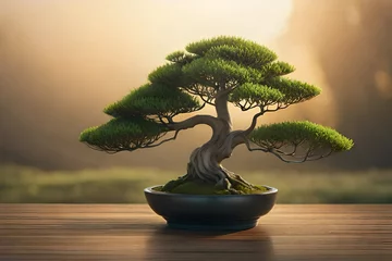 Tuinposter an image of a bonsai tree in a decorative , capturing intricate details of the leaves and branches © Shahzad