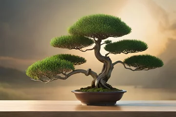 Poster an image of a bonsai tree in a decorative , capturing intricate details of the leaves and branches © Shahzad