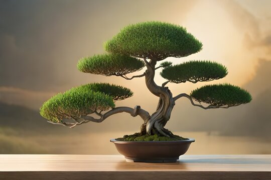 an image of a bonsai tree in a decorative , capturing intricate details of the leaves and branches