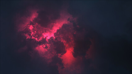 3D rendering of thunderclouds with bright lightning flashes