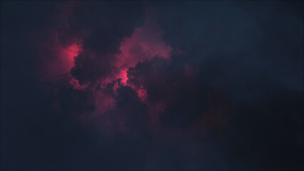 3D rendering of thunderclouds with bright lightning flashes