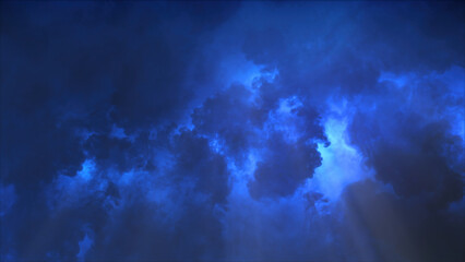 3D rendering of thunderclouds with bright lightning flashes