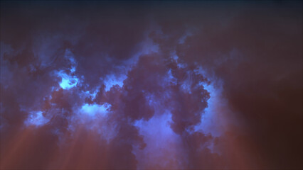 3D rendering of thunderclouds with bright lightning flashes