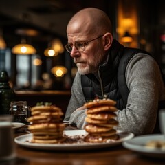 Man Enjoying Pancakes