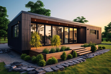 Beautiful Tiny Cabin House Surrounded by Lush Greenery and Exotic Plants.