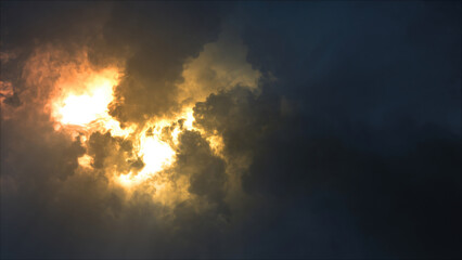 3D rendering of thunderclouds with bright lightning flashes