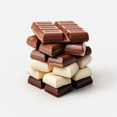Fototapeta premium Different types of chocolate bars on white background used to promote a specific type of chocolate4K