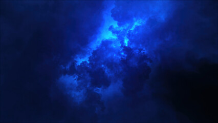 3D rendering of thunderclouds with bright lightning flashes