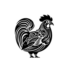 Chicken vector illustration in linocut gravure style