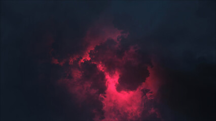 3D rendering of thunderclouds with bright lightning flashes
