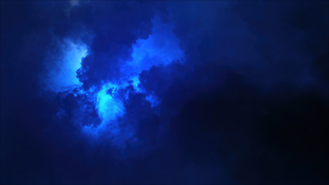 3D rendering of thunderclouds with bright lightning flashes