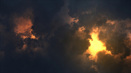 3D rendering of thunderclouds with bright lightning flashes