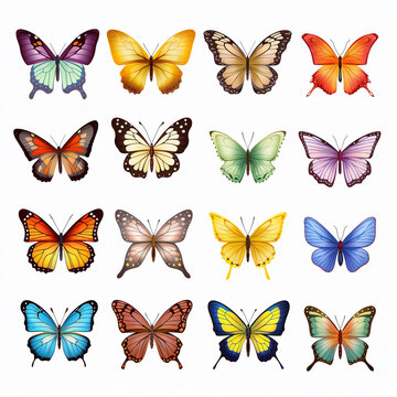 Beautiful butterflies set isolated on transparent background