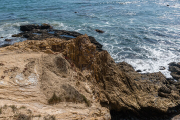 Scenic rocks near the Observation Point the the Crystal Cove Beach, Newport Coast, Newport Beach, Southern California