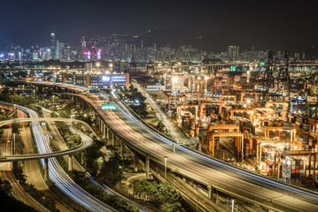 Fototapeta na wymiar night view of port at hong kong international terminal 