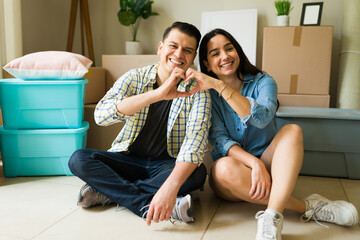 Newlyweds couple feeling in love moving into a new home