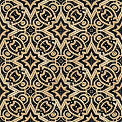 Seamless vector black and golden ornament in arabian style. Geometric abstract background. Grill with pattern for wallpapers and backgrounds