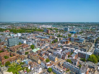 Fototapeta na wymiar The drone aerial view of downtown district of Southampton, England. 