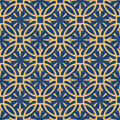 Seamless vector black and golden ornament in arabian style. Geometric abstract background. Grill with pattern for wallpapers and backgrounds