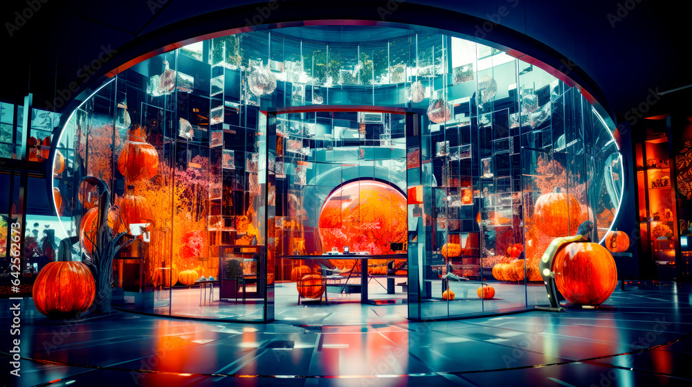Aufkleber room filled with lots of glass and table in front of it.