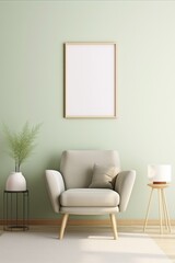 Minimalist room with a feminine touch, featuring a blank poster mockup