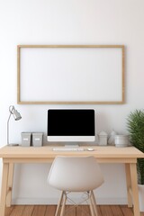 Office desk with an empty mockup screen