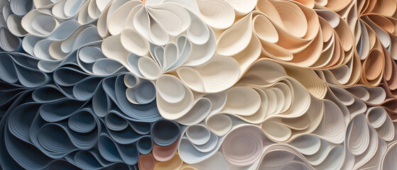 Abstrakcyjne tło - kwiaty origami. Wypukła struktura. Render 3d. Sztuka. Niebieskie i beżowe odcienie - obrazy, fototapety, plakaty