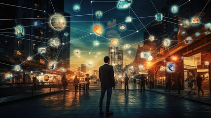 social networking services, streaming videos. The image signifies the intersection of digital content, community, and innovation.