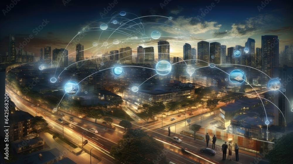 Poster a smart city, where intelligent communication networks interconnect through a web of wireless techno