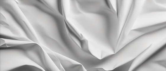 White haphazardly crumpled paper, top view, wallpaper