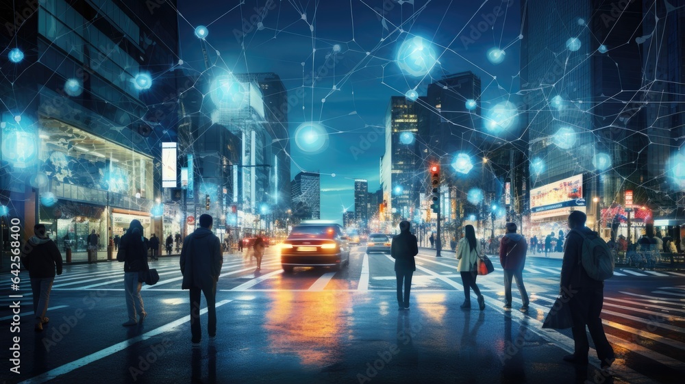 Poster a smart city, where intelligent communication networks interconnect through a web of wireless techno
