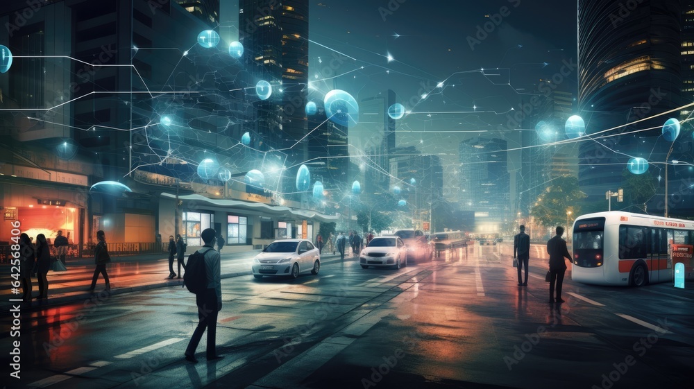 Poster a smart city, where intelligent communication networks interconnect through a web of wireless techno