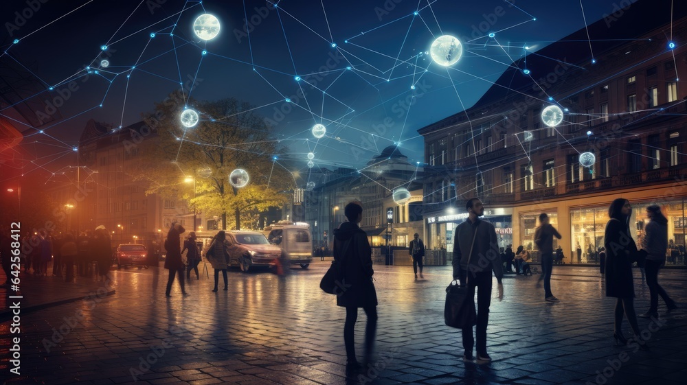 Poster a smart city, where intelligent communication networks interconnect through a web of wireless techno