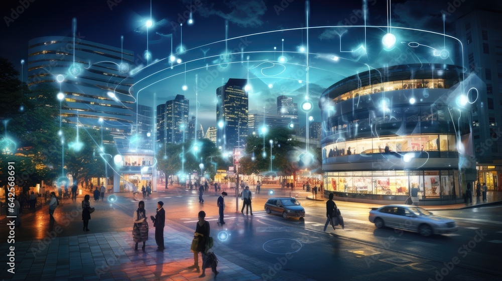 Poster a smart city, where intelligent communication networks interconnect through a web of wireless techno