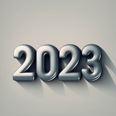 3d realistic grey number 2023 with shadow isolated on white background. 3d render illustration. New year 2023. 3d text with shadow.