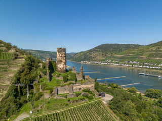 Germany Fürstenberg Castle - Amazing Medieval castle on hilltop in Middle Rhine valley above town...